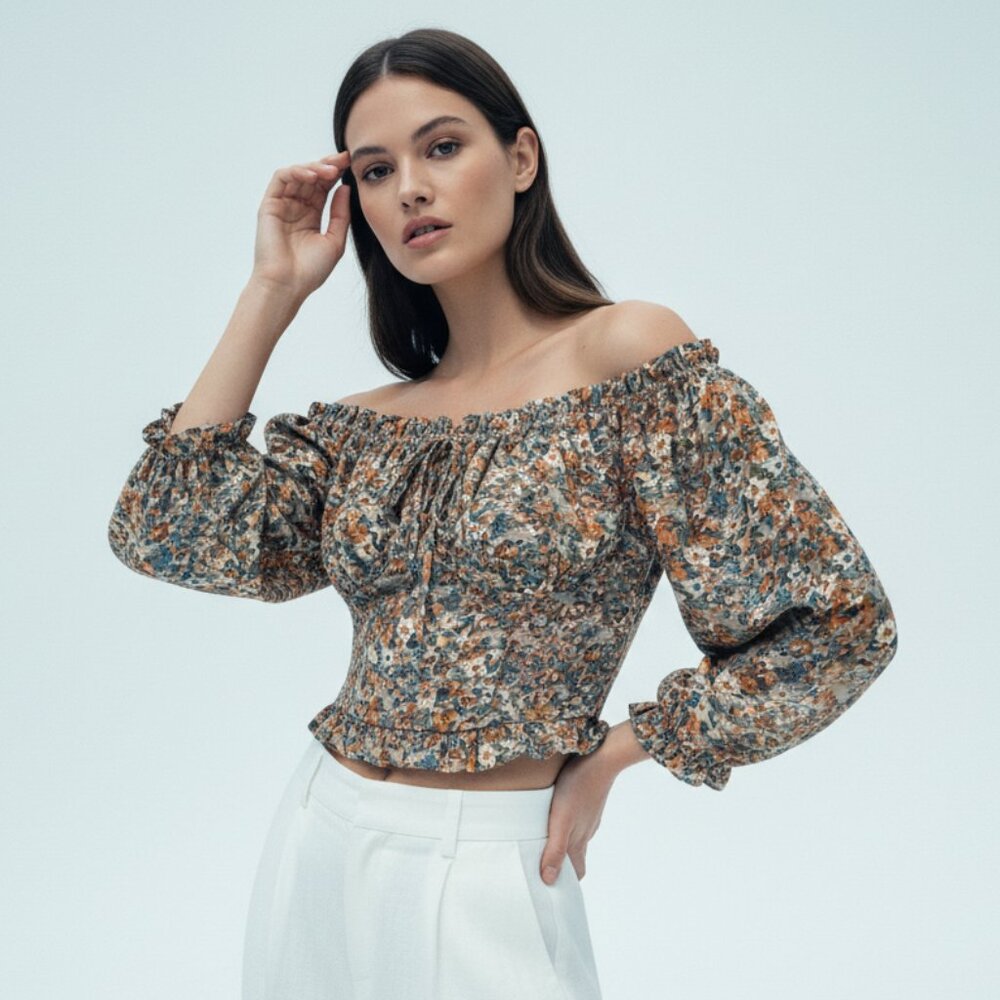 Suite 2939 Womens Crop Top Size Medium Off the Shoulder Fairy Romantic Feminine